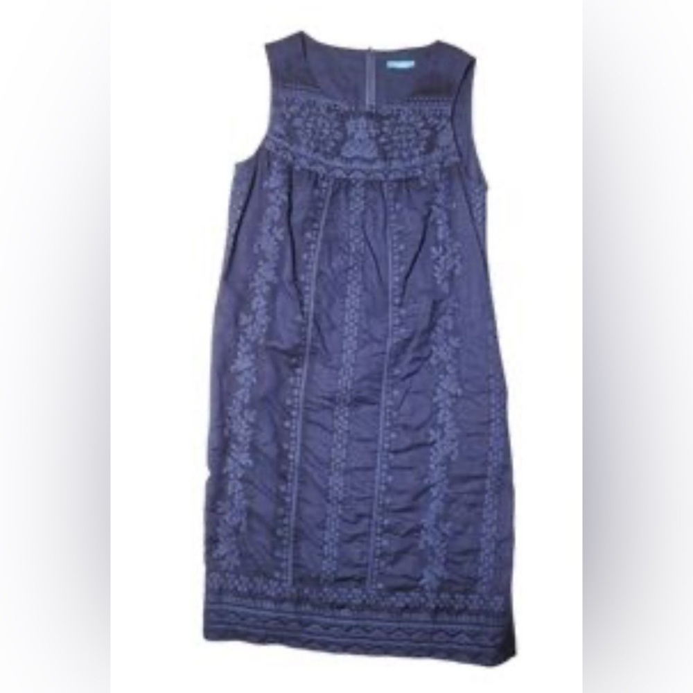 J McLaughlin Linen Navy Embroidered Sheath Dress XSmall